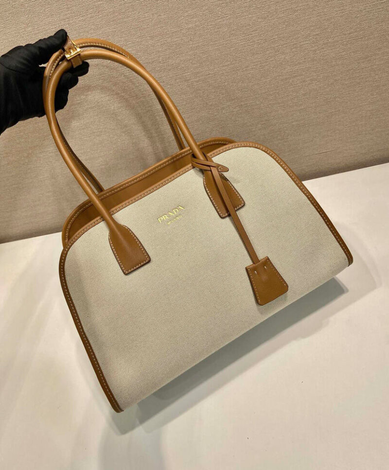 Prada Medium Linen Blend And Leather Tote Bag 1BG572